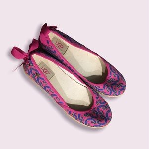 UGG Indah Pink Blue Paisley Bow Espadrilles Lightweight Summer Flats 8.5